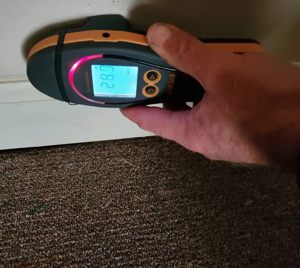 Moisture detection at baseboard during Storm Damage Restoration in Southeast Arcadia